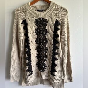 Simply Vera Wang Tan Black Lace Sweater Tunic Chunky Knit Sz S NWT